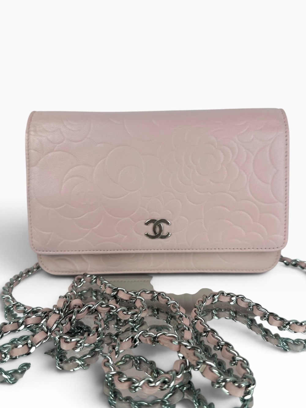 CHANEL CAMELLIA EMBOSSED LAMBSKIN WOC SHW
